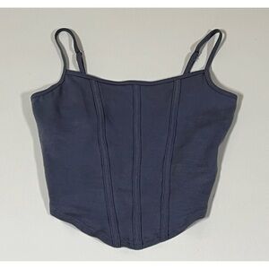 Hollister Blue Shelf-Bra Corset Style Tank Crop Top Cami Shirt Blouse Size XS 🦋✨